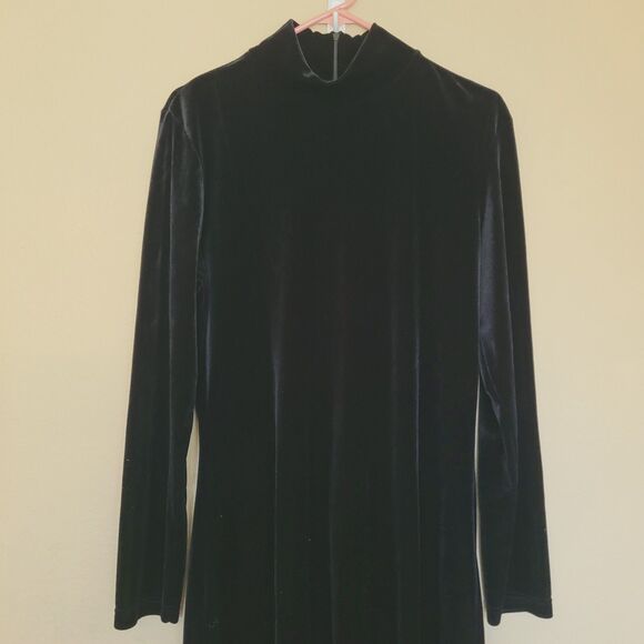 Express Tricot Black Velvet Maxi Dress Mock Neck Sz 13/14 Vintage 90s Minimalist - Picture 5 of 7